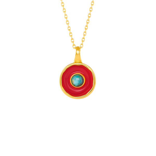 Necklace made from brass, goldplated, enamel, turquoise